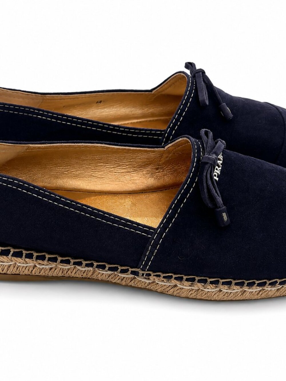 Prada Navy Suede Espadrille Flats | Size EU 36 | Logo Ballet Loafers - Picture 2 of 6